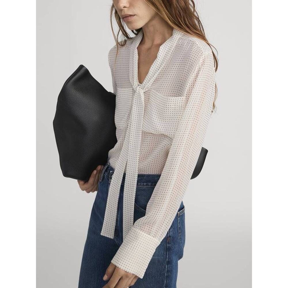 Frame Modern Tie Polka Dot Silk Blouse in Ecru Multi M - Picture 4 of 6